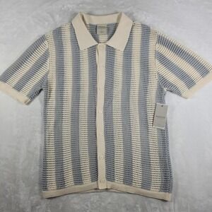 Massive Luxury Cabana Button Shirt Men's XL‎ Beige Open Weave Knit Crochet NWT